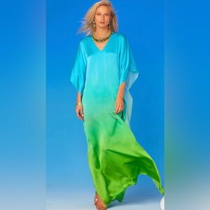 NICOBLU - ELECTRA SILK KAFTAN IN TURQUOISE TO LIME GREEN OMBRE